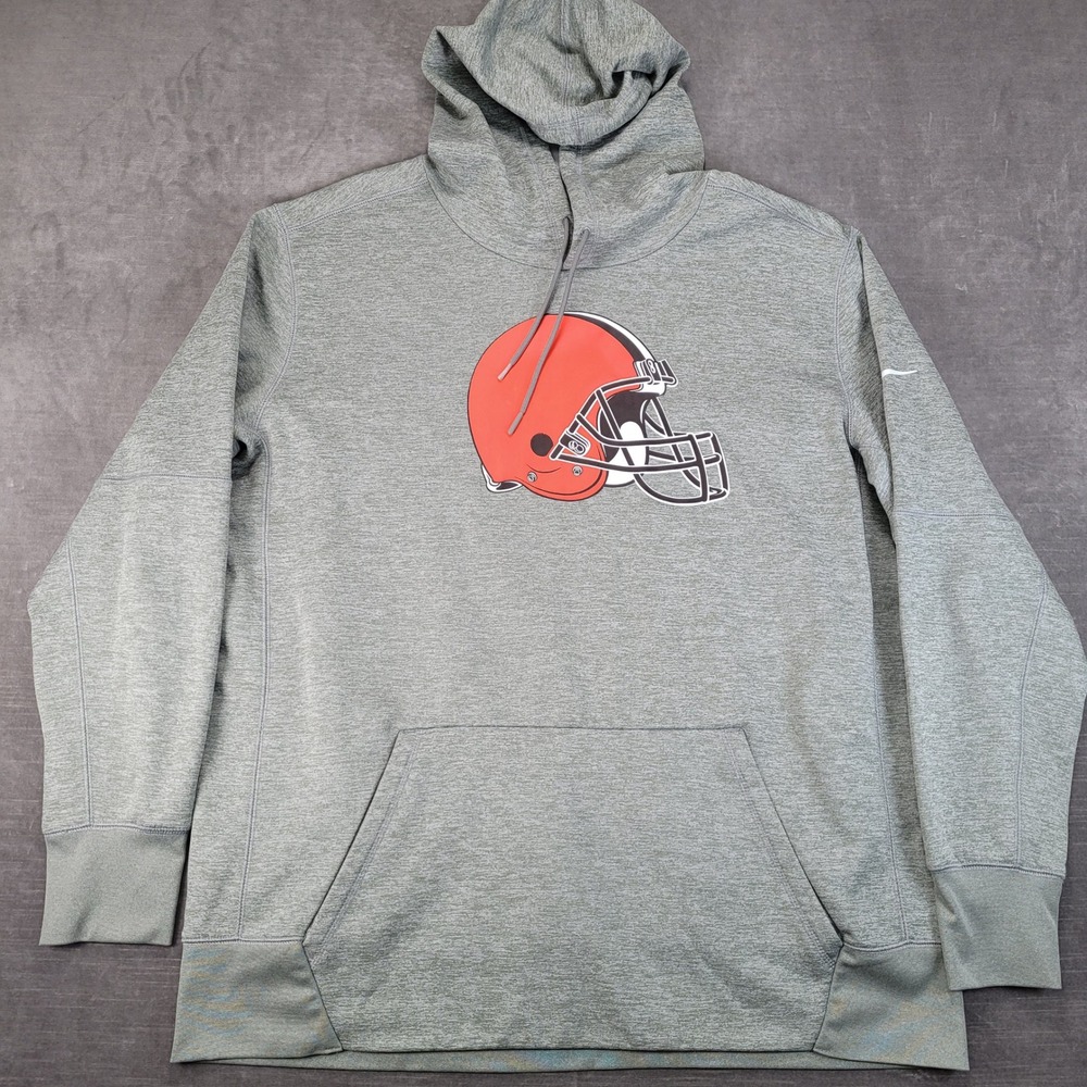 Nike Hoodie Mens XXL Gray Cleveland Browns Dri-Fit Graphic Pullover Sweatshirt
